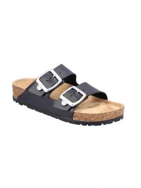Rieker Antistress Black Leather Double Strap Big Buckle Comfort Sandals EU 40